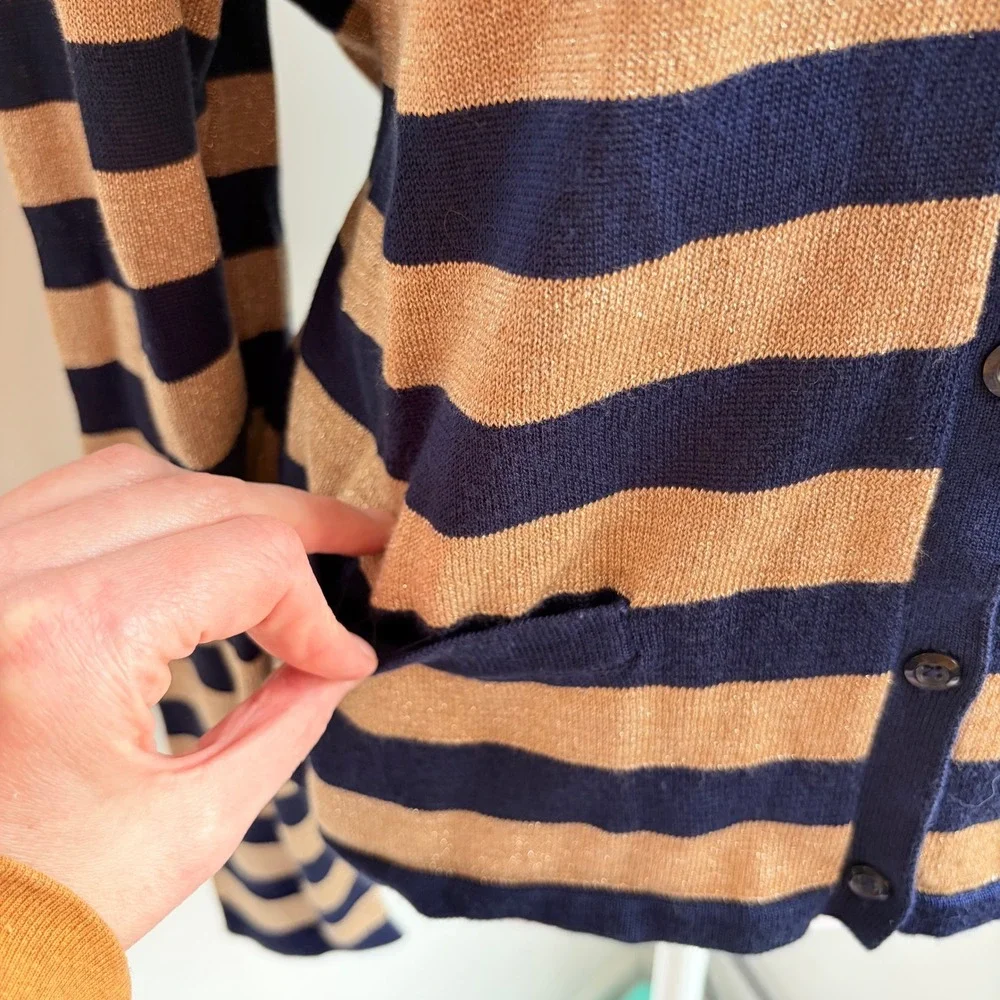 Ralph‎ Lauren NWT Cardigan XL Navy Gold Striped Shimmer Knit Sweater